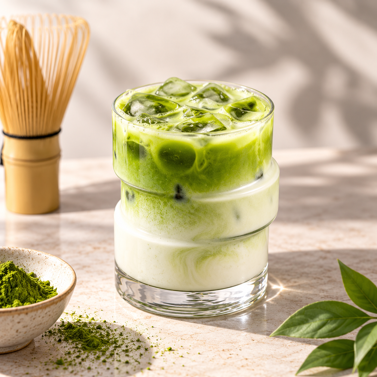 Matcha latte v elegantnom svetle